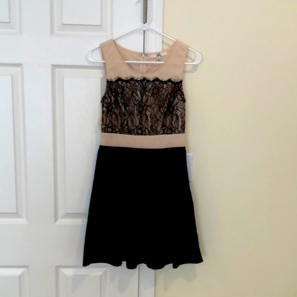 Black & cream party dress with lace bodice